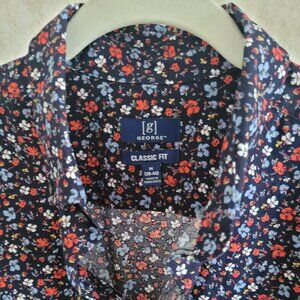 Navy Blue Floral Mens Shirt Short Sleeve Classic Fit Size M George NWOT